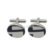 Silver Stainless Steel Engraved Enamel Round Logo Cufflinks